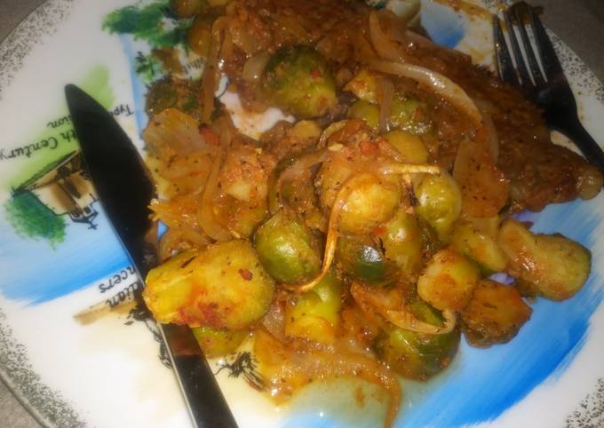 Step-by-Step Guide to Make Speedy Anita&#39;s New York Steak- Sauteed Brussel Sprouts And Onions