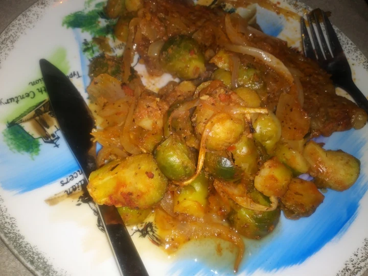 How To Make Anita&amp;#39;s New York Steak- Sauteed Brussel Sprouts And Onions which So Delicious