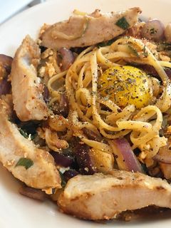 健康的泡菜松阪豬櫛瓜義大利麵🍝 的食譜成品照片