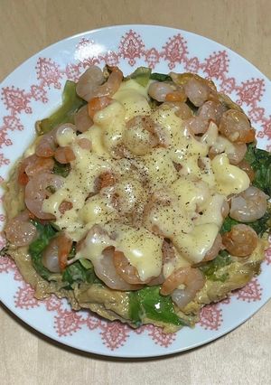 蝦仁蔬菜起司蛋煎 的食譜成品照片