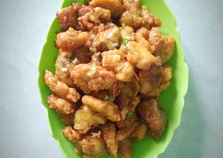 Bagaimana Menyiapkan Crispy chicken with honey onion sauce, Enak