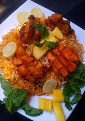 A picture of Bonless #chicken #Tikka #biryani #wid #mango #chunks.