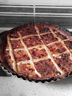 Una foto de Quiche de gambas y puerros