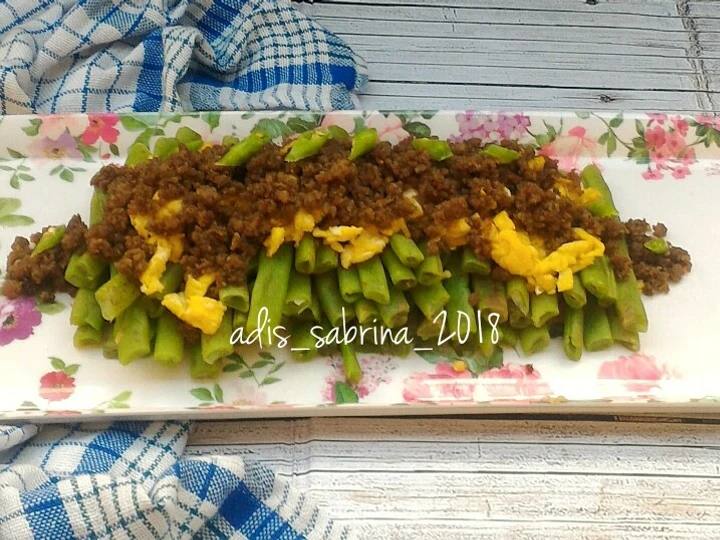 Cara Gampang Membikin Resep  Buncis siram daging cincang dan telur orak arik yang Lezat Sekali, Bikin Ketagihan