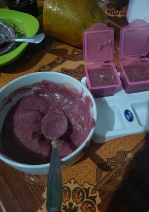 Foto resep Mpasi 6m | Ubi ungu, pisang, pepaya,keju