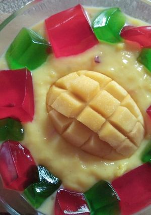 A picture of Mango jelly custard.