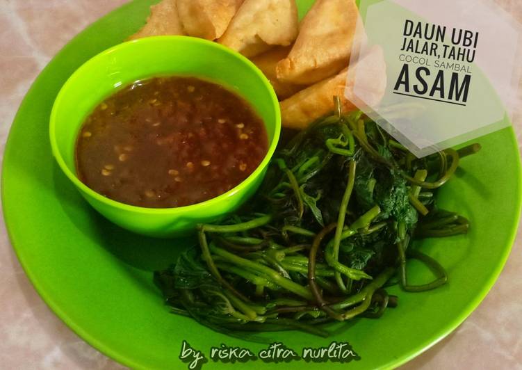 Daun Ubi Jalar,Tahu Cocol Sambal Asam