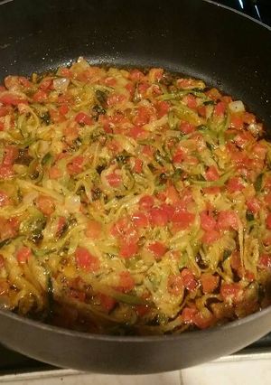 A picture of Zucchini Noodles in a Buffalo Zoodle Sauce.