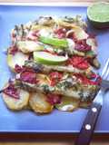 Montadito de bacalao congelado, patatas y pimientos de Piquillo al horno
