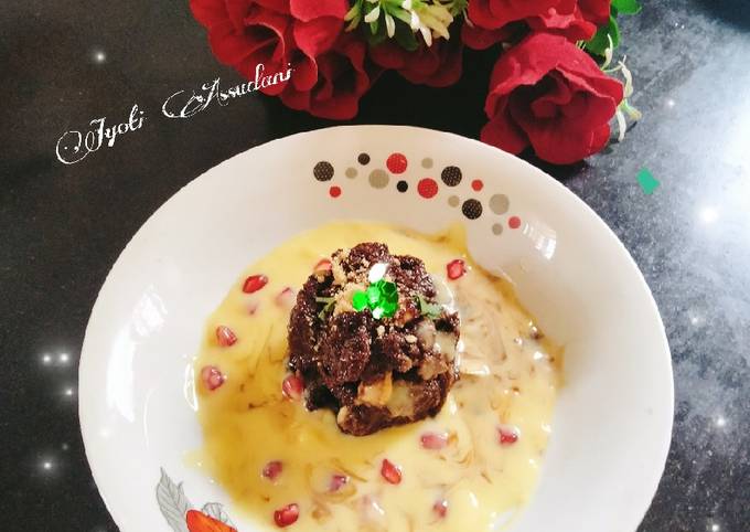 Chocolate Bread pudding with custard sauce