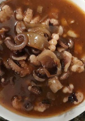 Hình của món Bạch tuộc xào sa tế🐙.