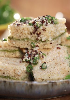 A picture of Oats Sandwich Dhokla.