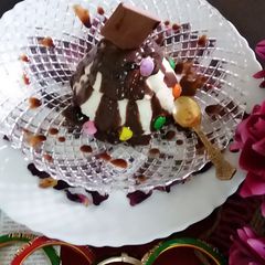 A picture of Rosogolla stuff rabdi panna cotta.