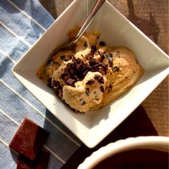A picture of Coffee ice cream ☕️ with dark chocolate 🍫 chips!!.