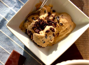 A picture of Coffee ice cream ☕️ with dark chocolate 🍫 chips!!.