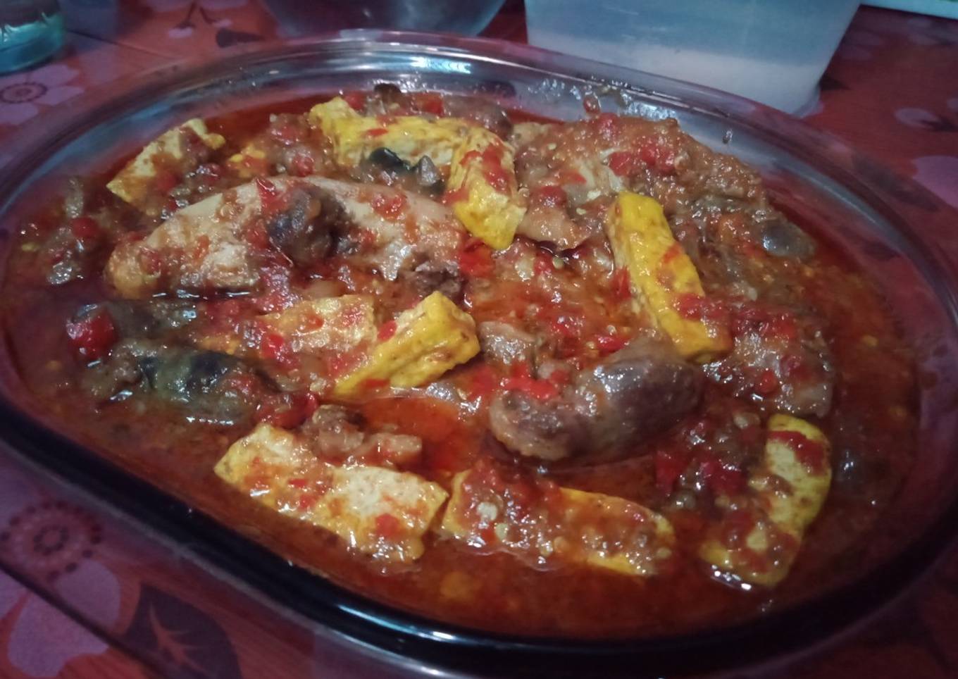 Balado tahu, ayam, dan ati ampela