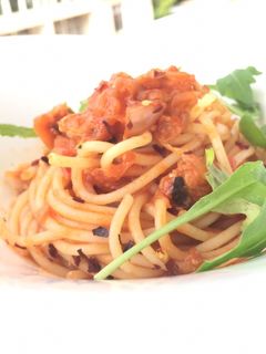 A picture of Spaghetti With Herring And Sauerkraut In Tomato Sauce.