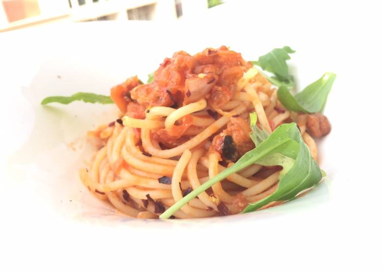 Spaghetti With Herring And Sauerkraut In Tomato Sauce