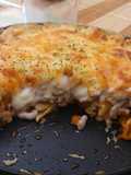 Pastel de carne, queso y pasta