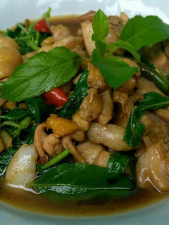 A picture of Stir Fried Chicken with Hot Basil and Chili (Phad Kaphrao Gai).