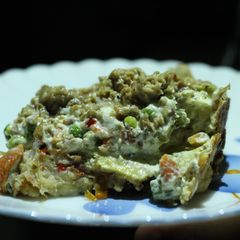 A picture of Chicken, egg and mixed veg casserole.
