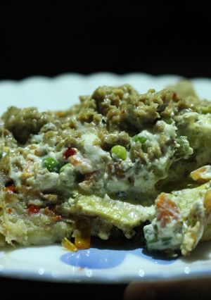 A picture of Chicken, egg and mixed veg casserole.