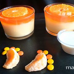 A picture of Milky vanilla curd with Orange jelly.