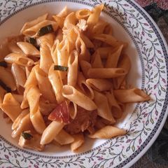 A picture of Penne Pasta in red sauce.