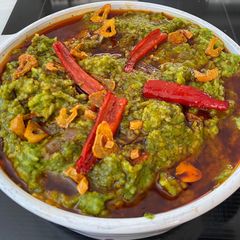 Garlic and spinach khichadi A picture of Garlic and spinach khichadi.