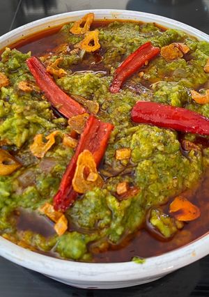 A picture of Garlic and spinach khichadi.