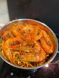 Gambas flambées aux spaghettis italiennes