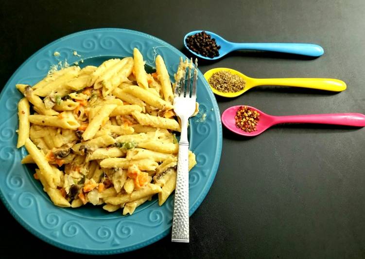 Steps to Make Homemade Cheesy Béchamel Sauce Penne Pasta