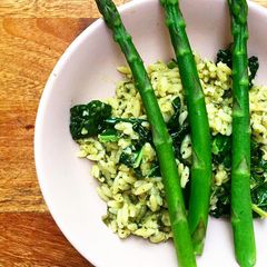 A picture of Orzo with Asparagus and Pesto.