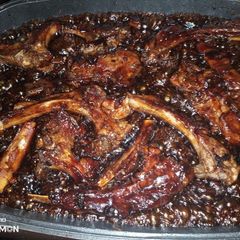 A picture of Honey glazed pork ribs.