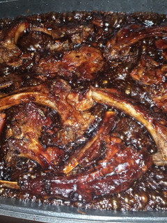 A picture of Honey glazed pork ribs.
