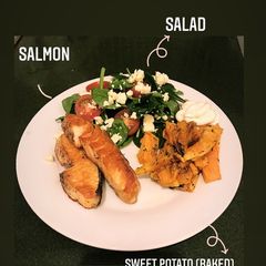 A picture of Triple S (salmon, sweet potato, salads).