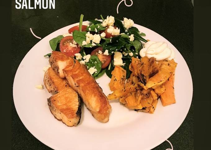 Simple Way to Prepare Homemade Triple S (salmon, sweet potato, salads)