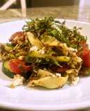 Tortellini olive tapenade with marinated tomatoes and cucumbers
