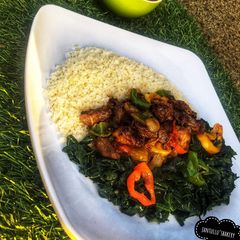 A picture of Cow heart sauce,steam rice grits and steam hospital.