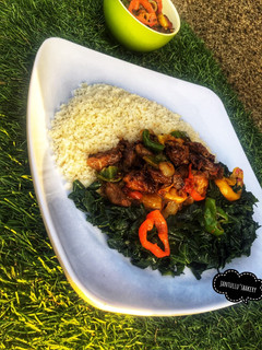 A picture of Cow heart sauce,steam rice grits and steam hospital.