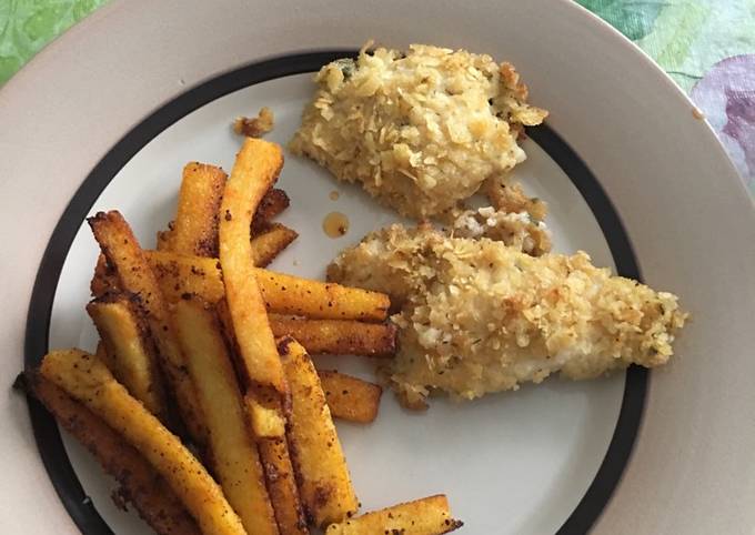 Fish and chips with polenta fries