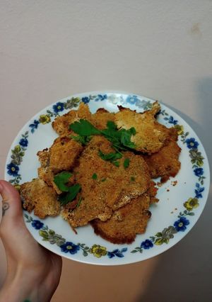 Una foto de Girgolangas (Milanesas veganas de Gírgolas)