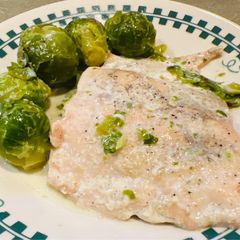 A picture of Salmon and Brussel Sprouts Dinner.