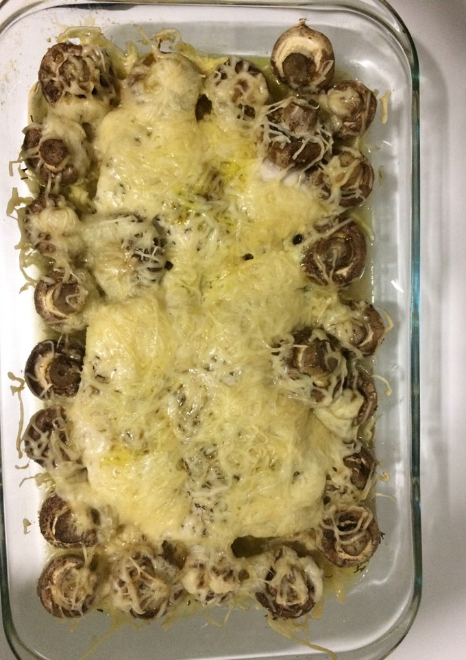 Una foto de Solomillo de pavo con champiñones y queso