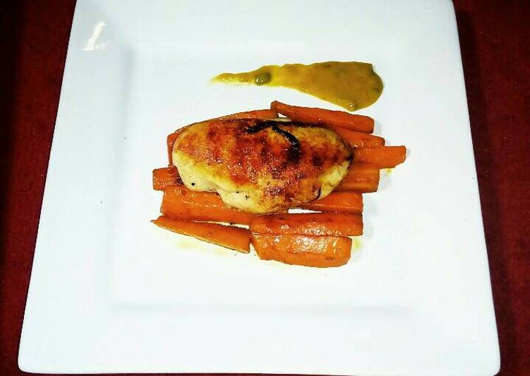 Steps to Prepare Quick Grilled Chicken with Braised Flavoured Carrots and Tumeric Sauce