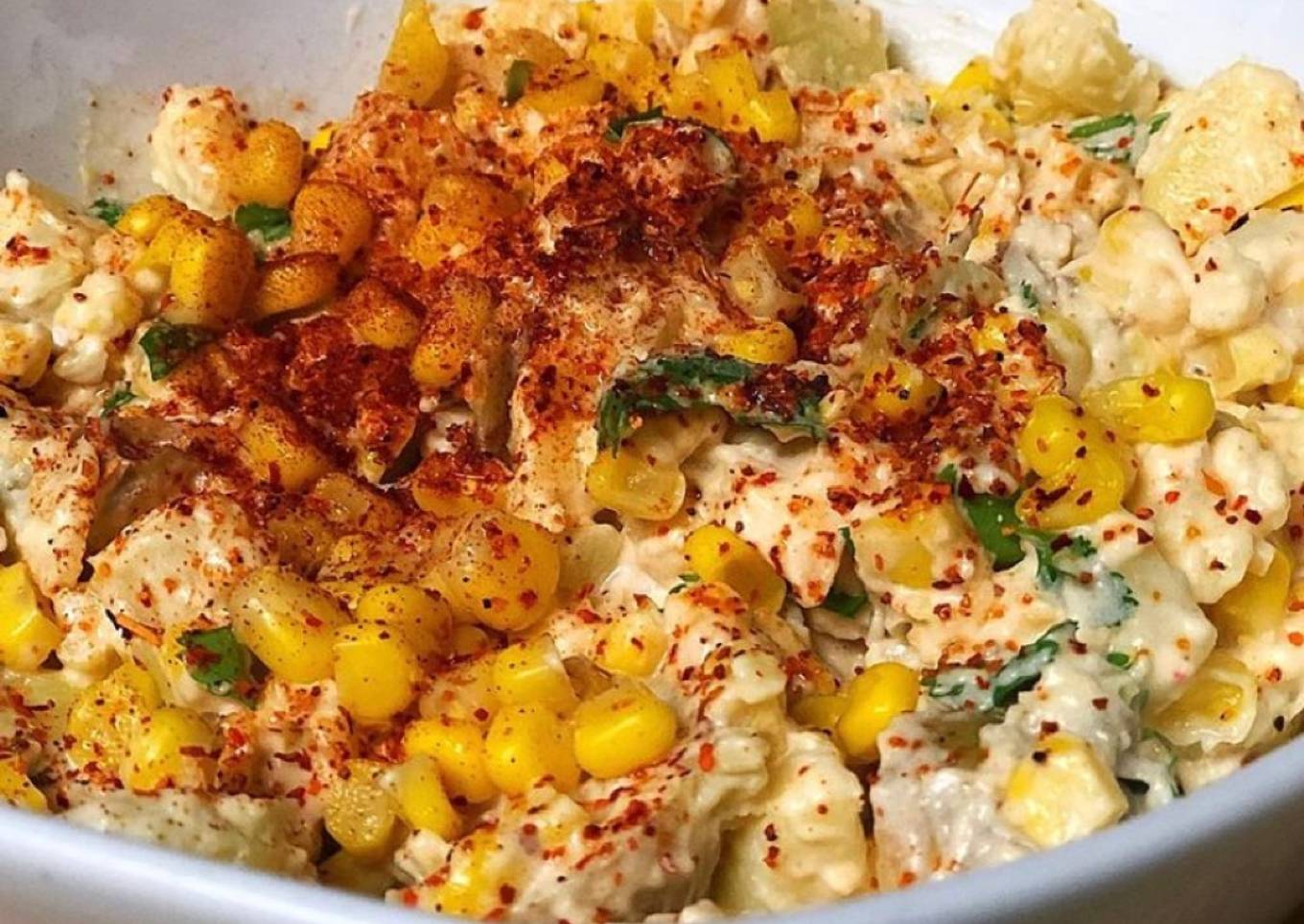 Vegan potato salad with corn