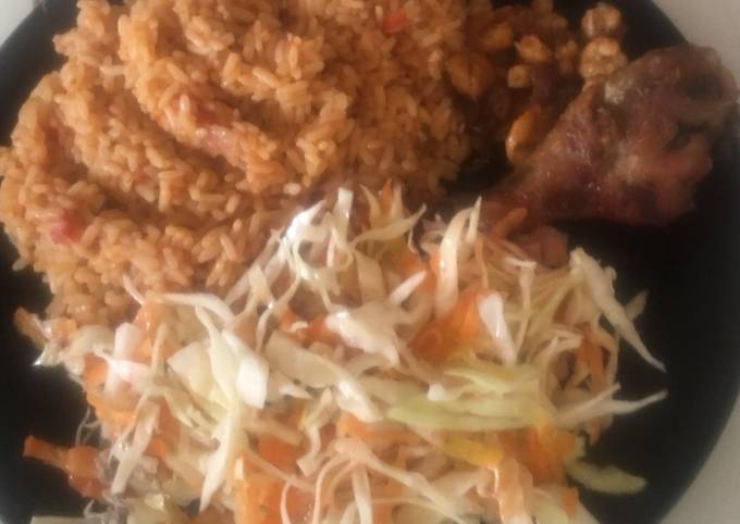 How to Make Award-winning Jollof Rice with salad,pan fried shrimps with fried chicken