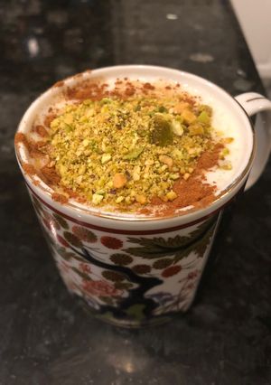A picture of Sahlab vanilla pudding drink.