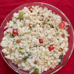 A picture of Coconut poha with a twist.