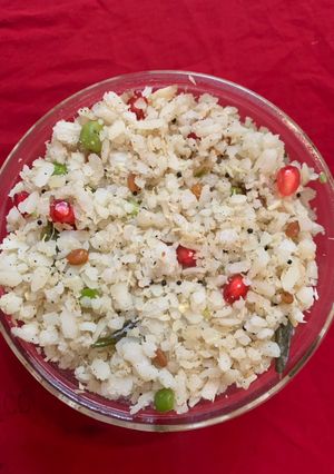 A picture of Coconut poha with a twist.